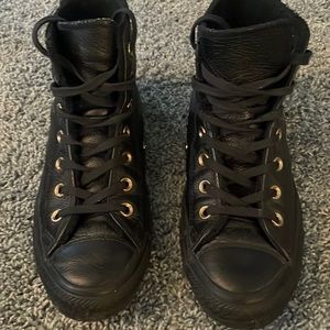 Converse black leather faux fur inside